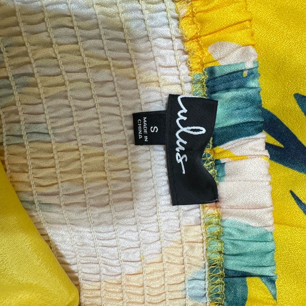 Lulu's Yellow Tropical Strapless Wide-Leg Jumpsuit NWOT - Picture 6 of 11